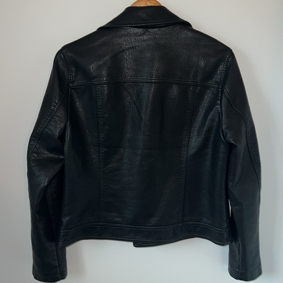 TOPSHOP Faux leather moto jacket- black silver zipper & snaps - Picture 5 of 5